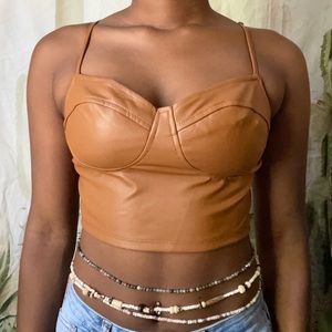 brown leather crop top